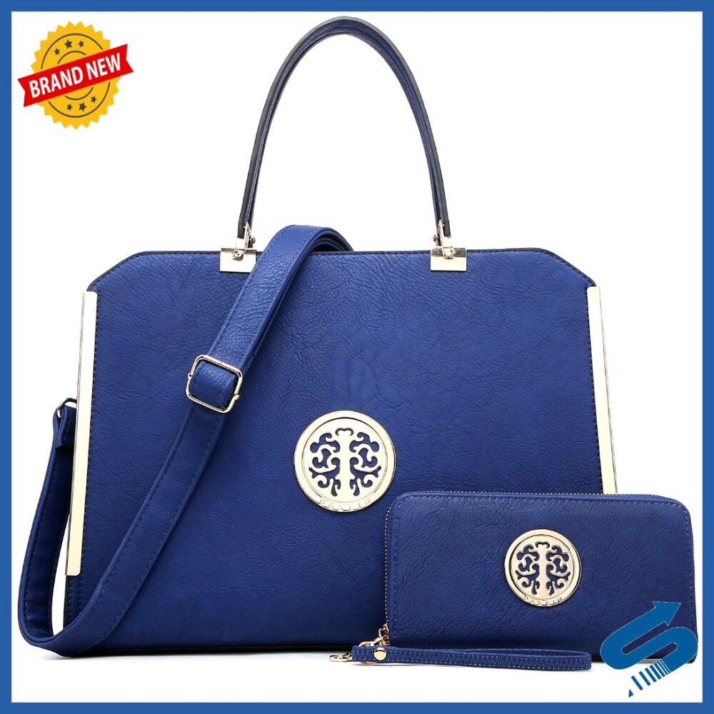 Large Vegan Leather Tote Satchel with Wallet, Top Handle & Shoulder Strap